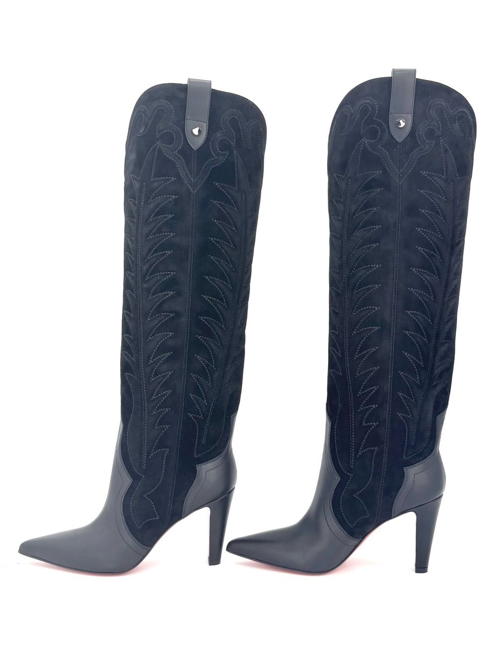 Christian Louboutin Santia Botta Black Western Knee High Pull On Boots 37 - Picture 6 of 11